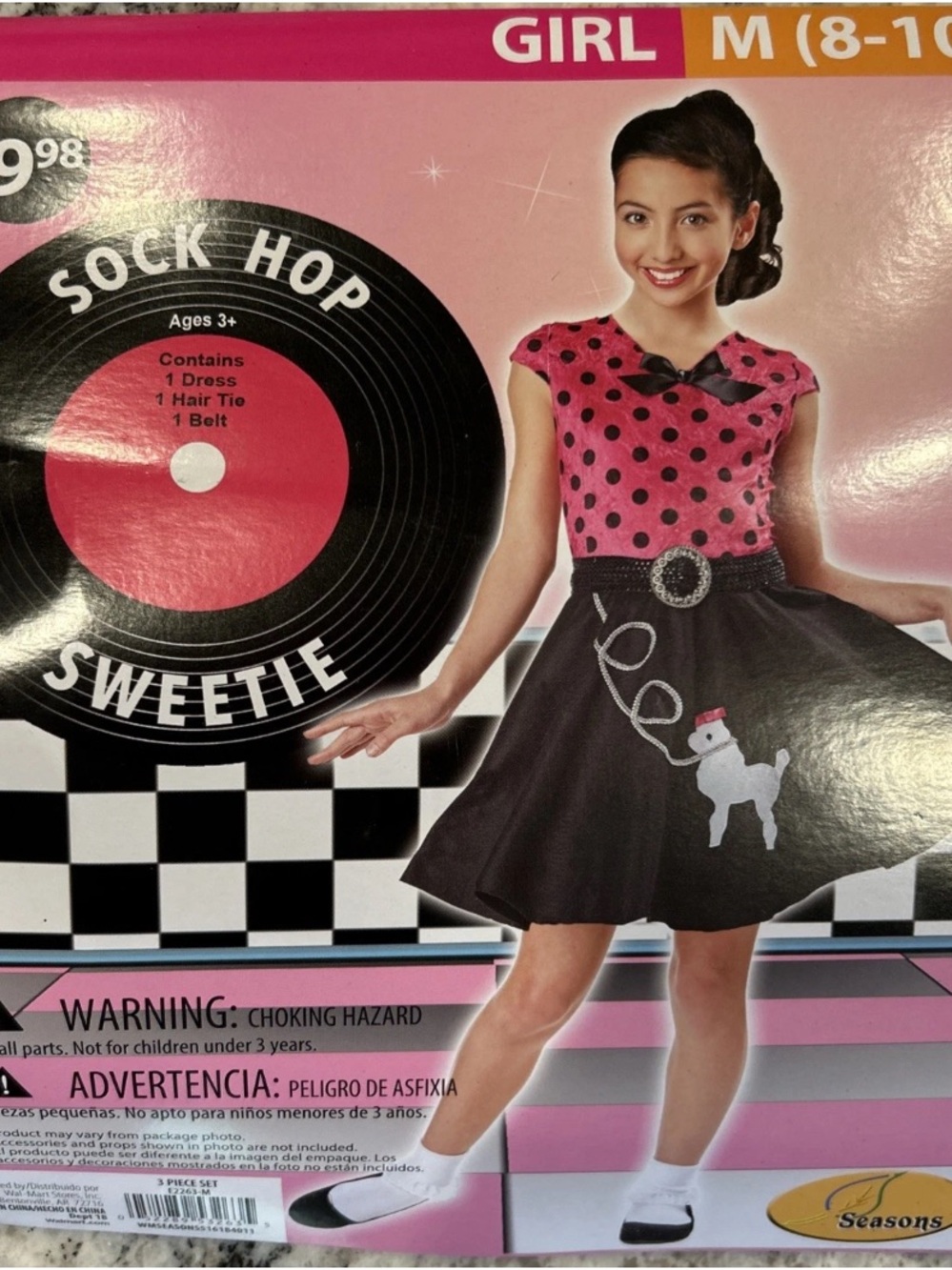 Girl Pink Polka Dot Sock Hop Sweetie Halloween Costume Dress